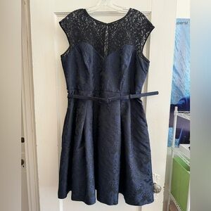 City Chic Blue Lace & Damask A-Line Midi Dress